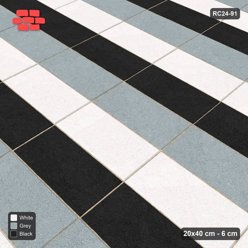 Interlock (Pasco) 20x40 cm · RC24-91 · Stack bond, three-colour courses - Tuxedo · Side view Interlock (Pasco) 20x40 cm · RC24-91 · Stack bond, three-colour courses - Tuxedo · Side view