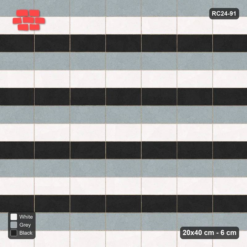 Interlock (Pasco) 20x40 cm · RC24-91 · Stack bond, three-colour courses - Tuxedo · Top view Interlock (Pasco) 20x40 cm · RC24-91 · Stack bond, three-colour courses - Tuxedo · Top view