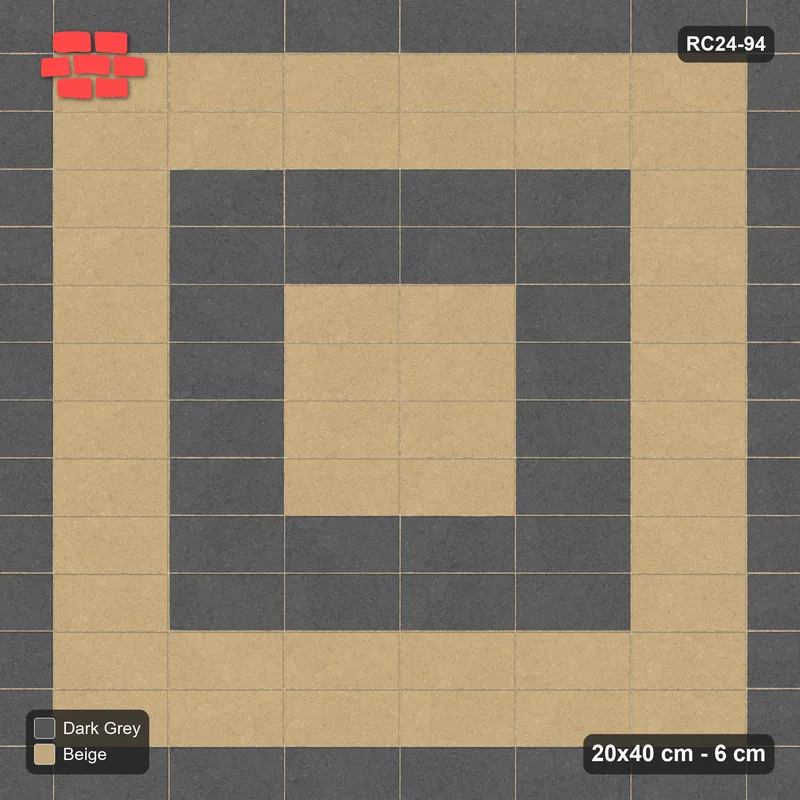 Interlock (Pasco) 20x40 cm · RC24-94 · Stack bond, central medallion - Stone & Earth · Top view Interlock (Pasco) 20x40 cm · RC24-94 · Stack bond, central medallion - Stone & Earth · Top view
