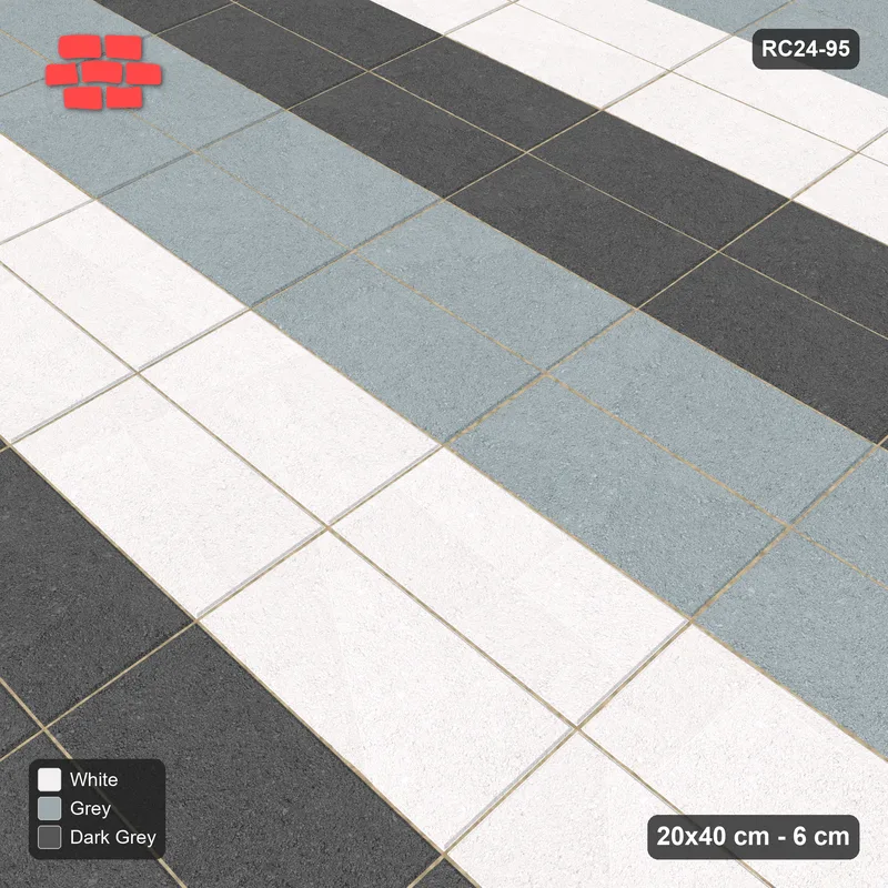 Interlock (Pasco) 20x40 cm · RC24-95 · Stack bond, 40 cm colour bands - Monochrome · Side view Interlock (Pasco) 20x40 cm · RC24-95 · Stack bond, 40 cm colour bands - Monochrome · Side view