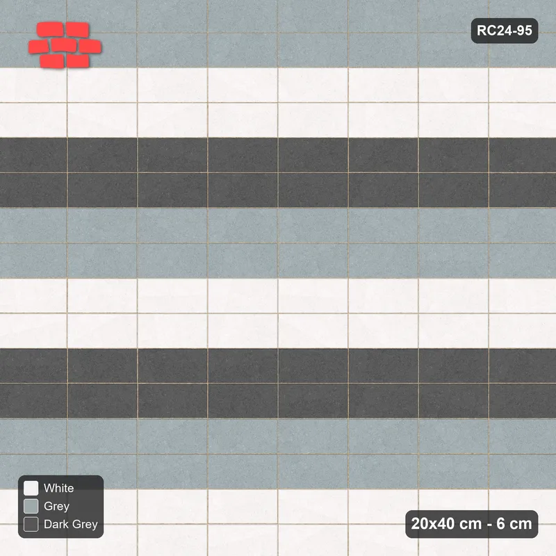 Interlock (Pasco) 20x40 cm · RC24-95 · Stack bond, 40 cm colour bands - Monochrome · Top view Interlock (Pasco) 20x40 cm · RC24-95 · Stack bond, 40 cm colour bands - Monochrome · Top view