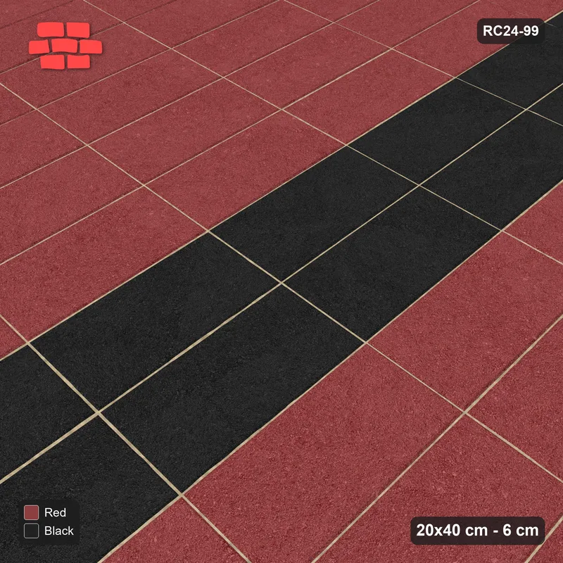 Interlock (Pasco) 20x40 cm · RC24-99 · Vertical stack bond, central cross - Red & Black · Side view Interlock (Pasco) 20x40 cm · RC24-99 · Vertical stack bond, central cross - Red & Black · Side view