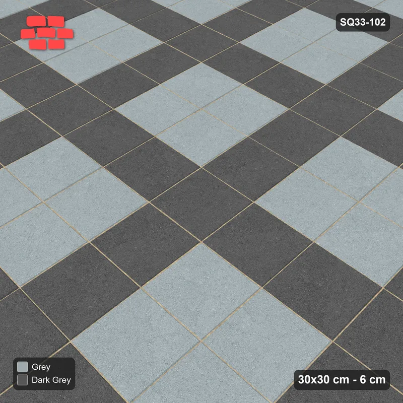 Interlock (Pasco) 30x30 cm · SQ33-102 · Plaza Grid Every 3 Courses · Side view Interlock (Pasco) 30x30 cm · SQ33-102 · Plaza Grid Every 3 Courses · Side view
