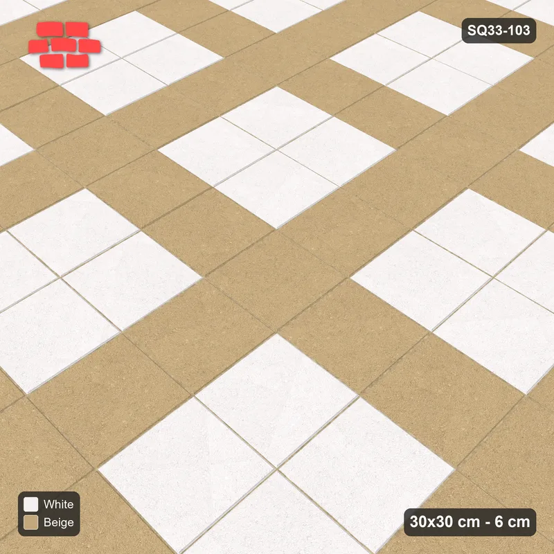 Interlock (Pasco) 30x30 cm · SQ33-103 · Plaza Grid Every 3 Courses · Side view Interlock (Pasco) 30x30 cm · SQ33-103 · Plaza Grid Every 3 Courses · Side view