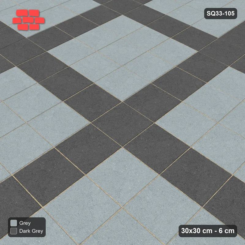 Interlock (Pasco) 30x30 cm · SQ33-105 · Plaza Grid Every 4 Courses · Side view Interlock (Pasco) 30x30 cm · SQ33-105 · Plaza Grid Every 4 Courses · Side view