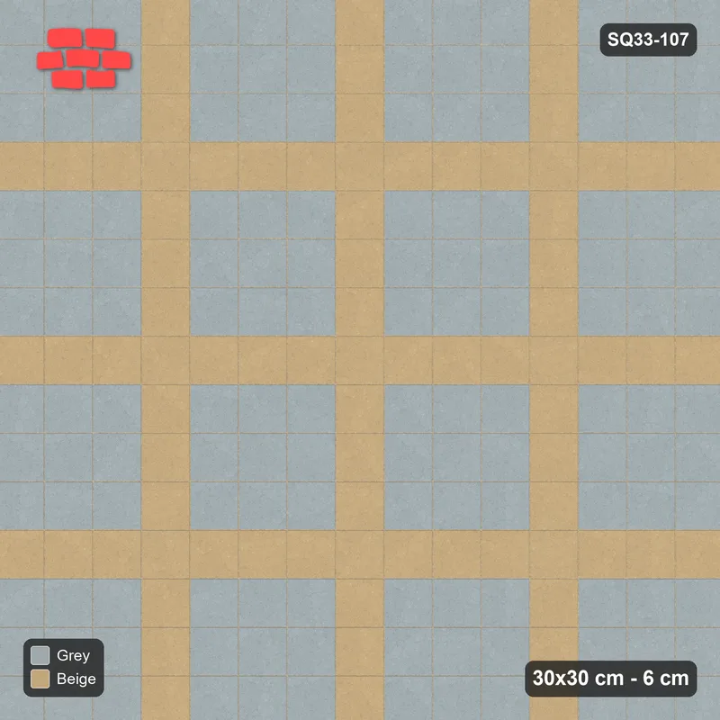 Interlock (Pasco) 30x30 cm · SQ33-107 · Plaza Grid Every 4 Courses · Top view Interlock (Pasco) 30x30 cm · SQ33-107 · Plaza Grid Every 4 Courses · Top view