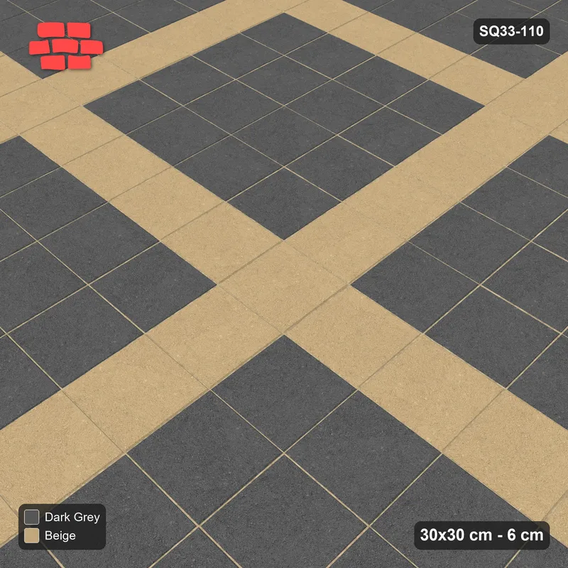 Interlock (Pasco) 30x30 cm · SQ33-110 · Plaza Grid Every 5 Courses · Side view Interlock (Pasco) 30x30 cm · SQ33-110 · Plaza Grid Every 5 Courses · Side view