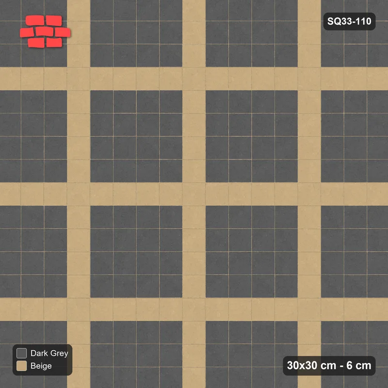 Interlock (Pasco) 30x30 cm · SQ33-110 · Plaza Grid Every 5 Courses · Top view Interlock (Pasco) 30x30 cm · SQ33-110 · Plaza Grid Every 5 Courses · Top view