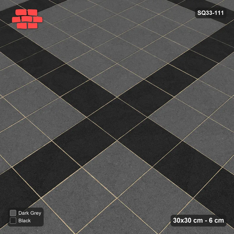 Interlock (Pasco) 30x30 cm · SQ33-111 · Plaza Grid Every 6 Courses · Side view Interlock (Pasco) 30x30 cm · SQ33-111 · Plaza Grid Every 6 Courses · Side view