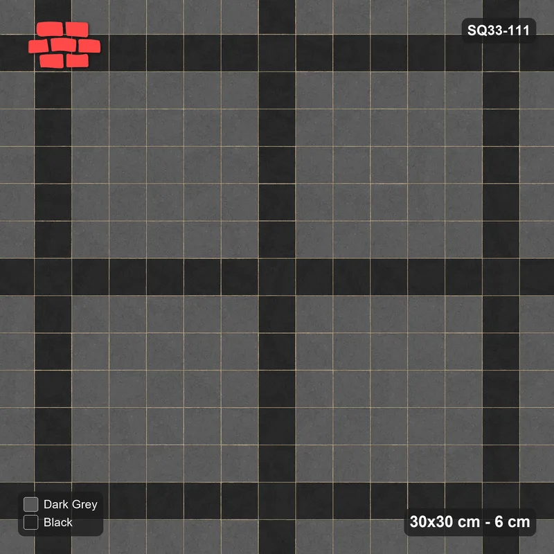 Interlock (Pasco) 30x30 cm · SQ33-111 · Plaza Grid Every 6 Courses · Top view Interlock (Pasco) 30x30 cm · SQ33-111 · Plaza Grid Every 6 Courses · Top view