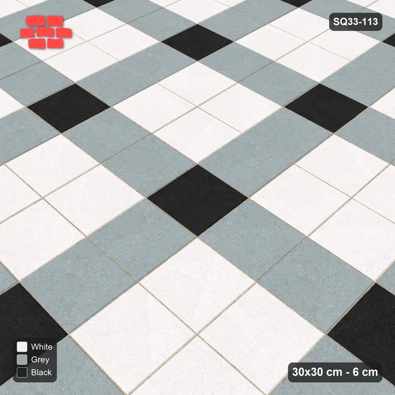 Interlock (Pasco) 30x30 cm · SQ33-113 · Plaza Grid with Corner Accents Every 3 · Side view Interlock (Pasco) 30x30 cm · SQ33-113 · Plaza Grid with Corner Accents Every 3 · Side view