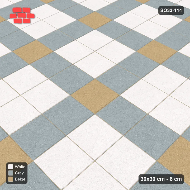 Interlock (Pasco) 30x30 cm · SQ33-114 · Plaza Grid with Corner Accents Every 3 · Side view Interlock (Pasco) 30x30 cm · SQ33-114 · Plaza Grid with Corner Accents Every 3 · Side view