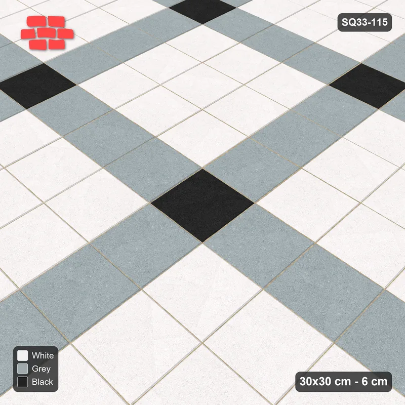 Interlock (Pasco) 30x30 cm · SQ33-115 · Plaza Grid with Corner Accents Every 4 · Side view Interlock (Pasco) 30x30 cm · SQ33-115 · Plaza Grid with Corner Accents Every 4 · Side view