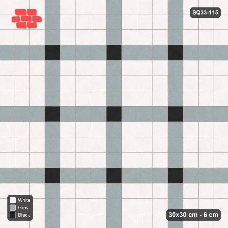 Interlock (Pasco) 30x30 cm · SQ33-115 · Plaza Grid with Corner Accents Every 4 · Top view Interlock (Pasco) 30x30 cm · SQ33-115 · Plaza Grid with Corner Accents Every 4 · Top view