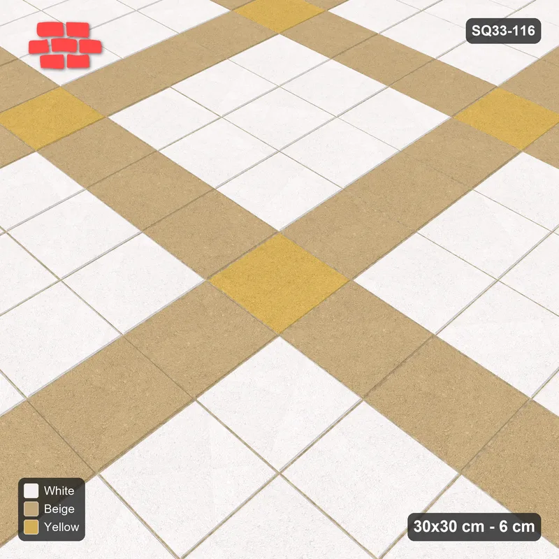 Interlock (Pasco) 30x30 cm · SQ33-116 · Plaza Grid with Corner Accents Every 4 · Side view Interlock (Pasco) 30x30 cm · SQ33-116 · Plaza Grid with Corner Accents Every 4 · Side view