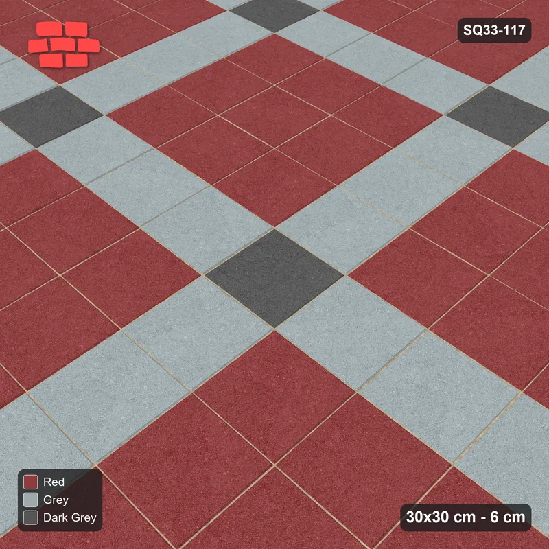 Interlock (Pasco) 30x30 cm · SQ33-117 · Plaza Grid with Corner Accents Every 4 · Side view Interlock (Pasco) 30x30 cm · SQ33-117 · Plaza Grid with Corner Accents Every 4 · Side view
