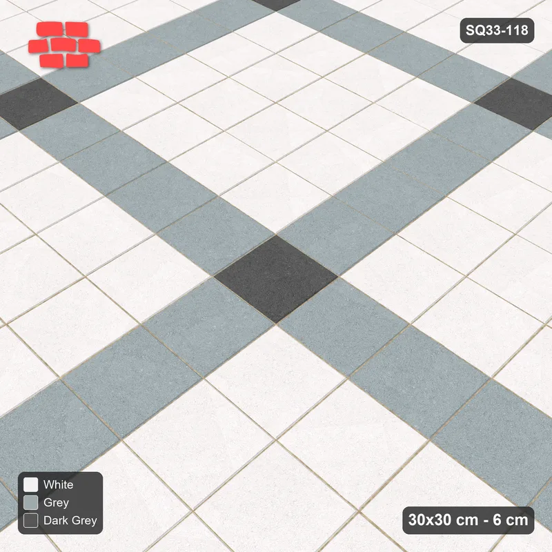 Interlock (Pasco) 30x30 cm · SQ33-118 · Plaza Grid with Corner Accents Every 5 · Side view Interlock (Pasco) 30x30 cm · SQ33-118 · Plaza Grid with Corner Accents Every 5 · Side view