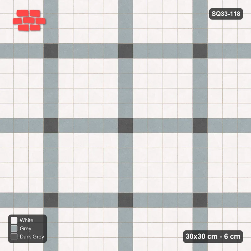 Interlock (Pasco) 30x30 cm · SQ33-118 · Plaza Grid with Corner Accents Every 5 · Top view Interlock (Pasco) 30x30 cm · SQ33-118 · Plaza Grid with Corner Accents Every 5 · Top view