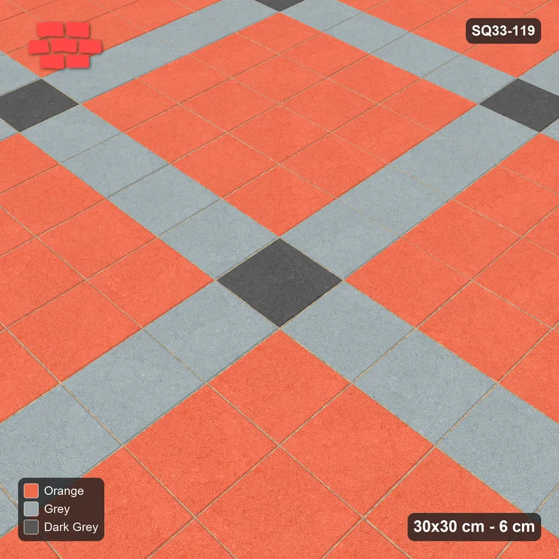 Interlock (Pasco) 30x30 cm · SQ33-119 · Plaza Grid with Corner Accents Every 5 · Side view Interlock (Pasco) 30x30 cm · SQ33-119 · Plaza Grid with Corner Accents Every 5 · Side view