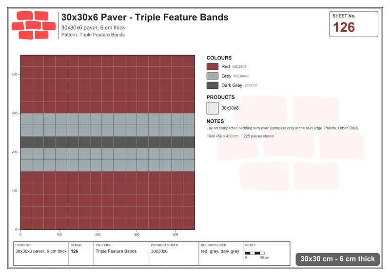 Interlock (Pasco) 30x30 cm · SQ33-126 · Triple Feature Bands · Laying plan Interlock (Pasco) 30x30 cm · SQ33-126 · Triple Feature Bands · Laying plan