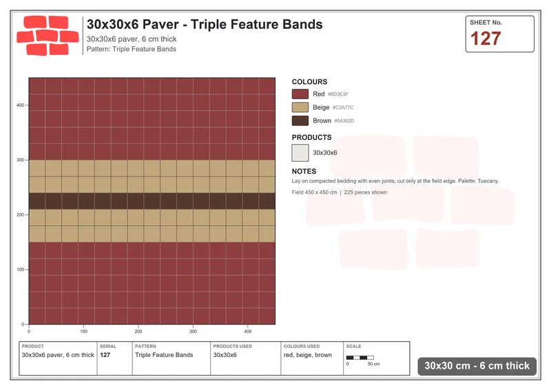 Interlock (Pasco) 30x30 cm · SQ33-127 · Triple Feature Bands · Laying plan Interlock (Pasco) 30x30 cm · SQ33-127 · Triple Feature Bands · Laying plan