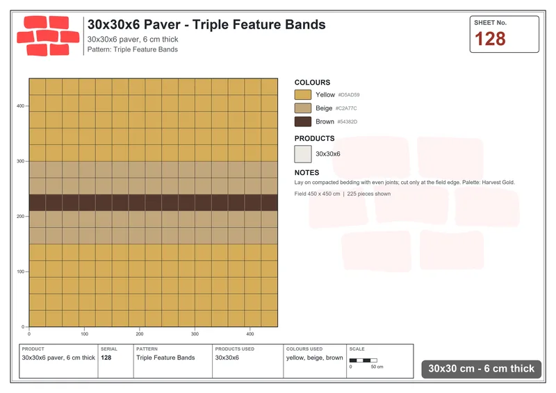 Interlock (Pasco) 30x30 cm · SQ33-128 · Triple Feature Bands · Laying plan Interlock (Pasco) 30x30 cm · SQ33-128 · Triple Feature Bands · Laying plan