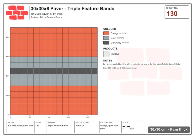 Interlock (Pasco) 30x30 cm · SQ33-130 · Triple Feature Bands · Laying plan Interlock (Pasco) 30x30 cm · SQ33-130 · Triple Feature Bands · Laying plan