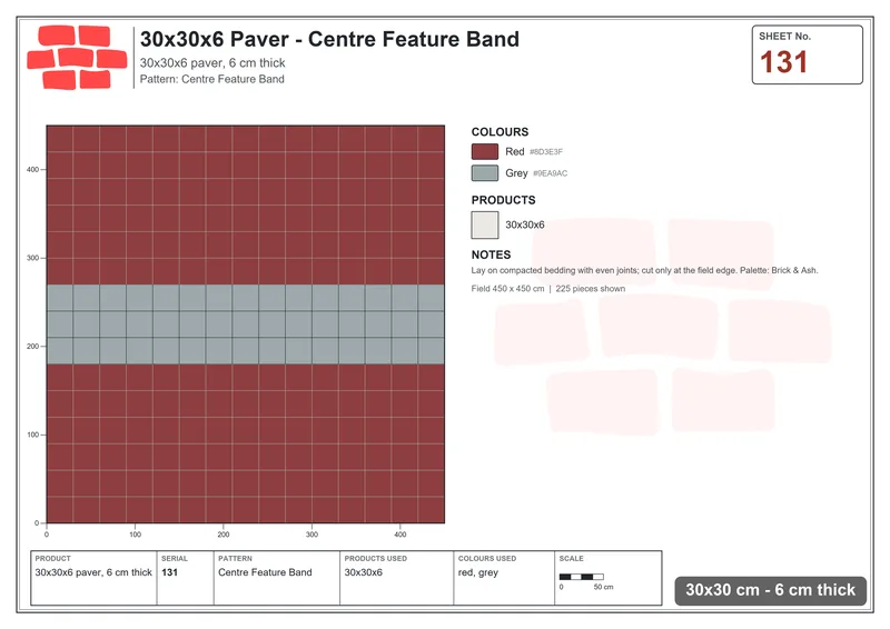 Interlock (Pasco) 30x30 cm · SQ33-131 · Centre Feature Band · Laying plan Interlock (Pasco) 30x30 cm · SQ33-131 · Centre Feature Band · Laying plan