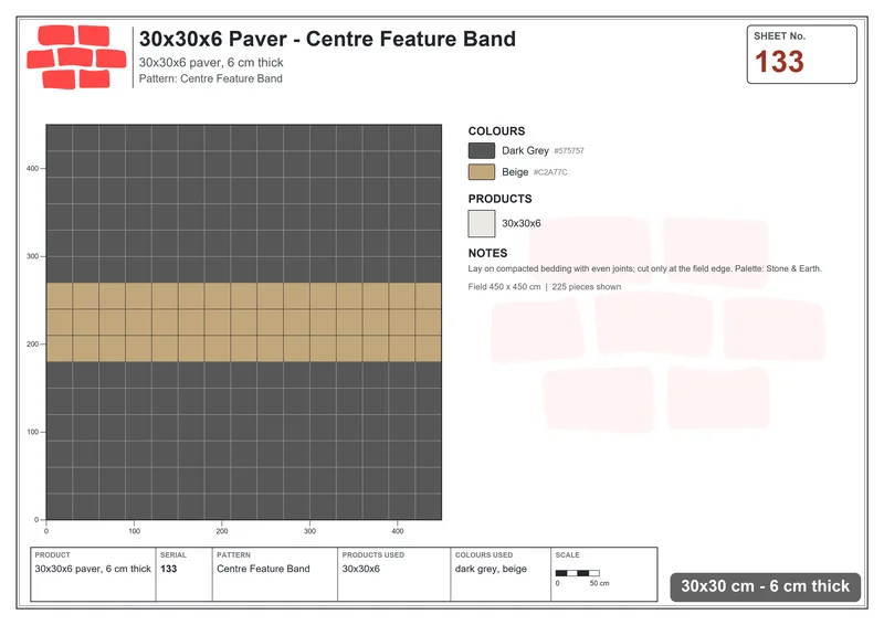 Interlock (Pasco) 30x30 cm · SQ33-133 · Centre Feature Band · Laying plan Interlock (Pasco) 30x30 cm · SQ33-133 · Centre Feature Band · Laying plan