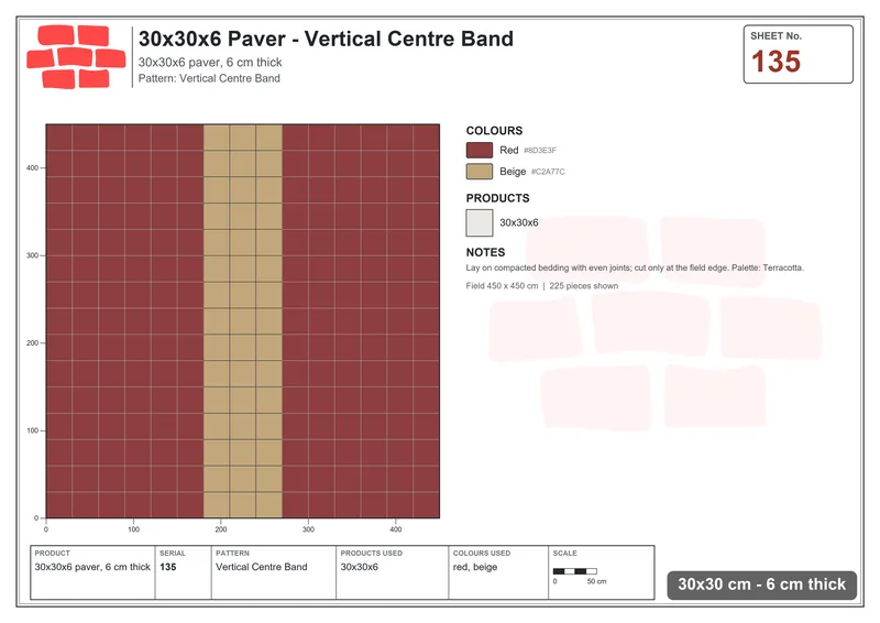 Interlock (Pasco) 30x30 cm · SQ33-135 · Vertical Centre Band · Laying plan Interlock (Pasco) 30x30 cm · SQ33-135 · Vertical Centre Band · Laying plan