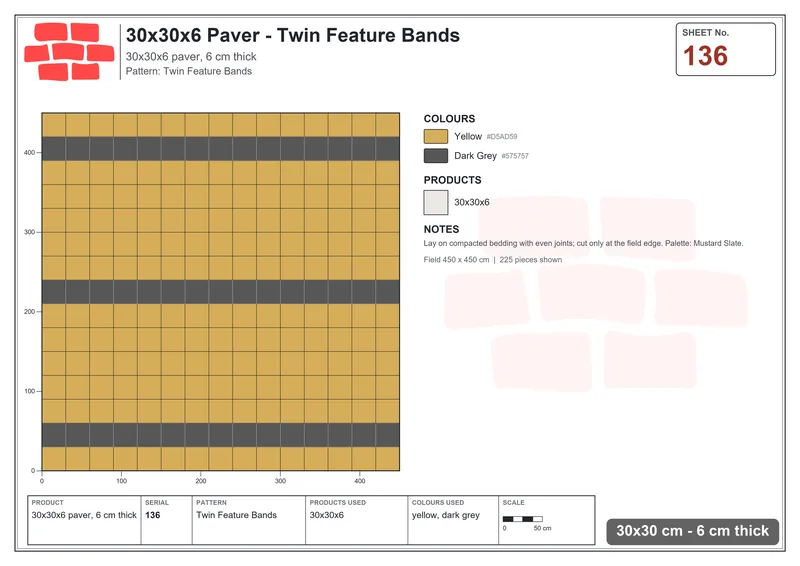 Interlock (Pasco) 30x30 cm · SQ33-136 · Twin Feature Bands · Laying plan Interlock (Pasco) 30x30 cm · SQ33-136 · Twin Feature Bands · Laying plan