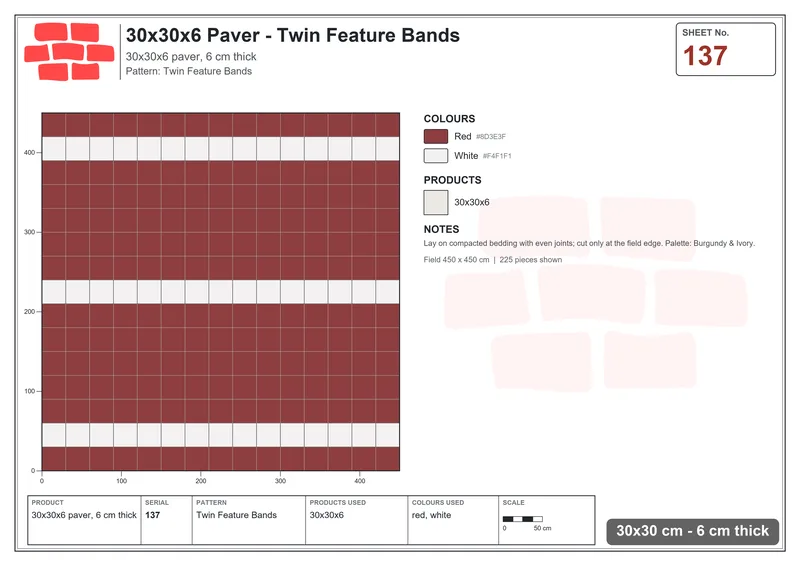 Interlock (Pasco) 30x30 cm · SQ33-137 · Twin Feature Bands · Laying plan Interlock (Pasco) 30x30 cm · SQ33-137 · Twin Feature Bands · Laying plan