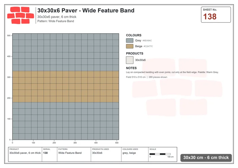 Interlock (Pasco) 30x30 cm · SQ33-138 · Wide Feature Band · Laying plan Interlock (Pasco) 30x30 cm · SQ33-138 · Wide Feature Band · Laying plan