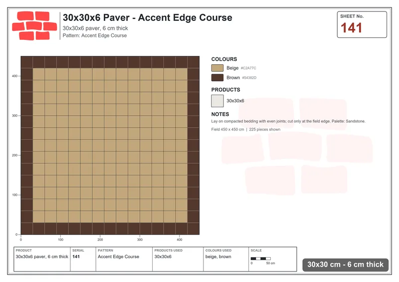 Interlock (Pasco) 30x30 cm · SQ33-141 · Accent Edge Course · Laying plan Interlock (Pasco) 30x30 cm · SQ33-141 · Accent Edge Course · Laying plan
