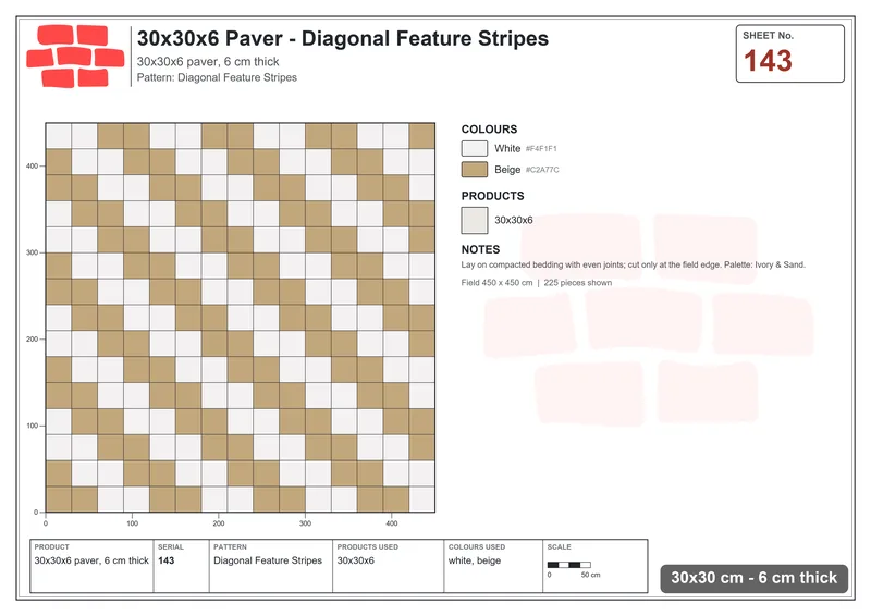 Interlock (Pasco) 30x30 cm · SQ33-143 · Diagonal Feature Stripes · Laying plan Interlock (Pasco) 30x30 cm · SQ33-143 · Diagonal Feature Stripes · Laying plan