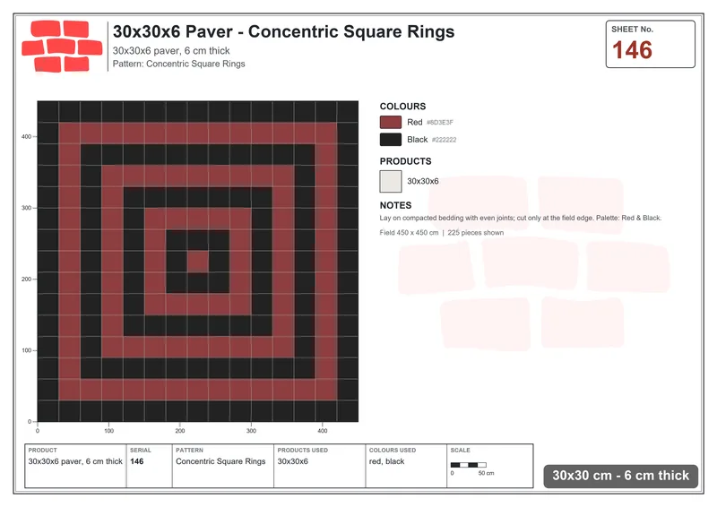 Interlock (Pasco) 30x30 cm · SQ33-146 · Concentric Square Rings · Laying plan Interlock (Pasco) 30x30 cm · SQ33-146 · Concentric Square Rings · Laying plan