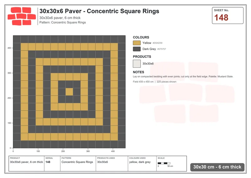 Interlock (Pasco) 30x30 cm · SQ33-148 · Concentric Square Rings · Laying plan Interlock (Pasco) 30x30 cm · SQ33-148 · Concentric Square Rings · Laying plan