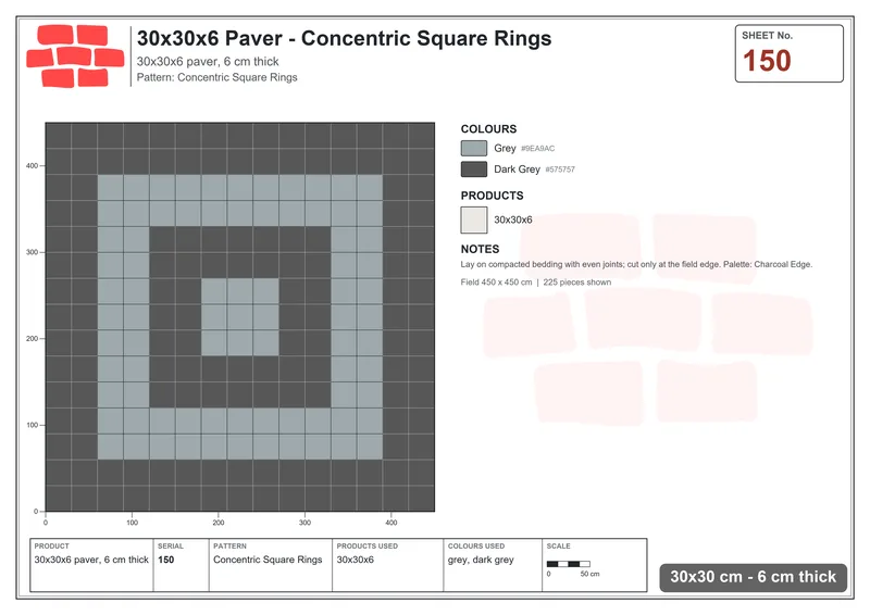 Interlock (Pasco) 30x30 cm · SQ33-150 · Concentric Square Rings · Laying plan Interlock (Pasco) 30x30 cm · SQ33-150 · Concentric Square Rings · Laying plan