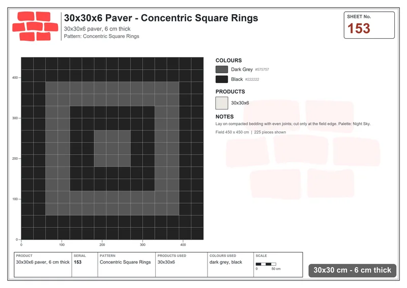 Interlock (Pasco) 30x30 cm · SQ33-153 · Concentric Square Rings · Laying plan Interlock (Pasco) 30x30 cm · SQ33-153 · Concentric Square Rings · Laying plan