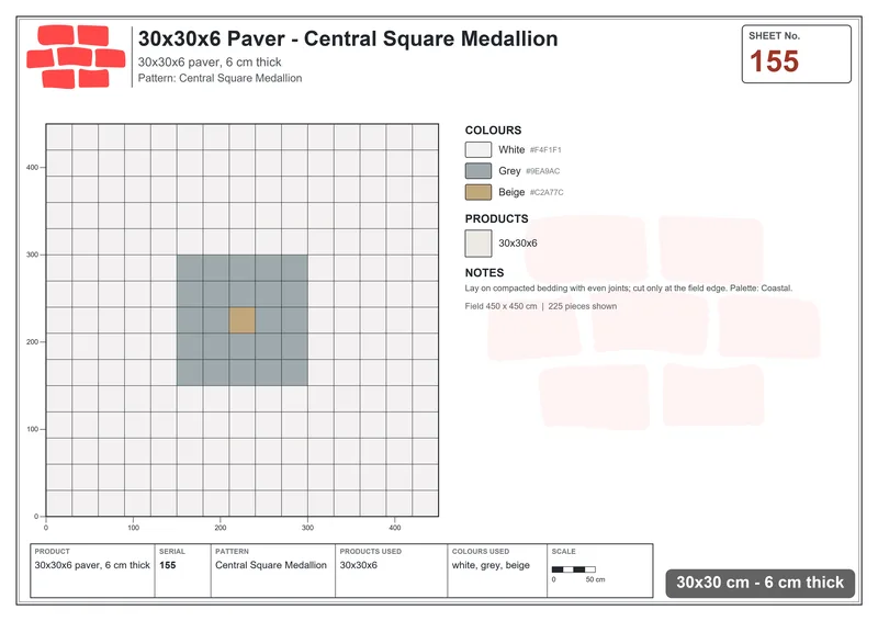 Interlock (Pasco) 30x30 cm · SQ33-155 · Central Square Medallion · Laying plan Interlock (Pasco) 30x30 cm · SQ33-155 · Central Square Medallion · Laying plan