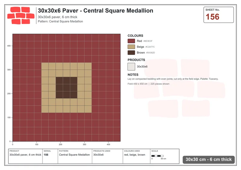 Interlock (Pasco) 30x30 cm · SQ33-156 · Central Square Medallion · Laying plan Interlock (Pasco) 30x30 cm · SQ33-156 · Central Square Medallion · Laying plan