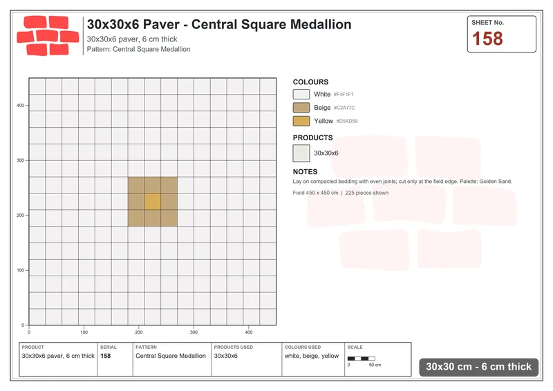 Interlock (Pasco) 30x30 cm · SQ33-158 · Central Square Medallion · Laying plan Interlock (Pasco) 30x30 cm · SQ33-158 · Central Square Medallion · Laying plan