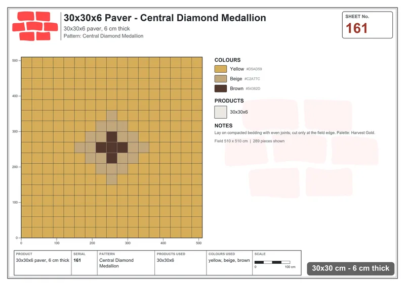 Interlock (Pasco) 30x30 cm · SQ33-161 · Central Diamond Medallion · Laying plan Interlock (Pasco) 30x30 cm · SQ33-161 · Central Diamond Medallion · Laying plan