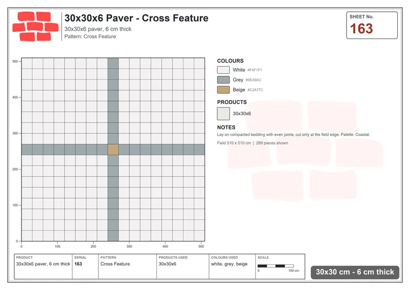 Interlock (Pasco) 30x30 cm · SQ33-163 · Cross Feature · Laying plan Interlock (Pasco) 30x30 cm · SQ33-163 · Cross Feature · Laying plan