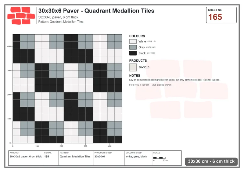Interlock (Pasco) 30x30 cm · SQ33-165 · Quadrant Medallion Tiles · Laying plan Interlock (Pasco) 30x30 cm · SQ33-165 · Quadrant Medallion Tiles · Laying plan