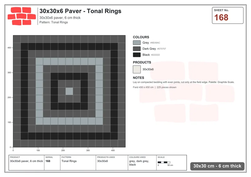 Interlock (Pasco) 30x30 cm · SQ33-168 · Tonal Rings · Laying plan Interlock (Pasco) 30x30 cm · SQ33-168 · Tonal Rings · Laying plan