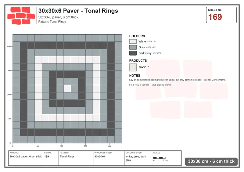 Interlock (Pasco) 30x30 cm · SQ33-169 · Tonal Rings · Laying plan Interlock (Pasco) 30x30 cm · SQ33-169 · Tonal Rings · Laying plan
