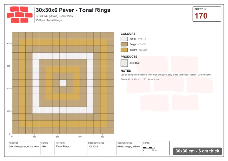 Interlock (Pasco) 30x30 cm · SQ33-170 · Tonal Rings · Laying plan Interlock (Pasco) 30x30 cm · SQ33-170 · Tonal Rings · Laying plan