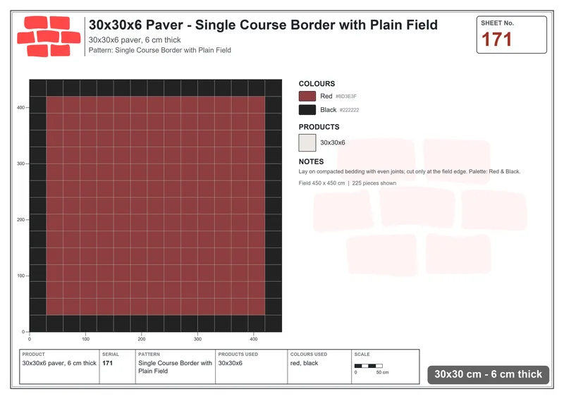 Interlock (Pasco) 30x30 cm · SQ33-171 · Single Course Border with Plain Field · Laying plan Interlock (Pasco) 30x30 cm · SQ33-171 · Single Course Border with Plain Field · Laying plan