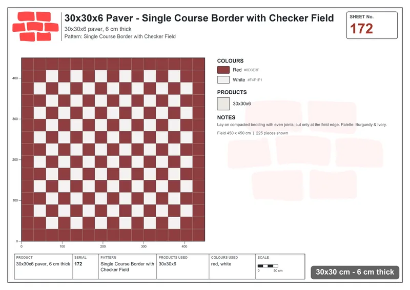 Interlock (Pasco) 30x30 cm · SQ33-172 · Single Course Border with Checker Field · Laying plan Interlock (Pasco) 30x30 cm · SQ33-172 · Single Course Border with Checker Field · Laying plan